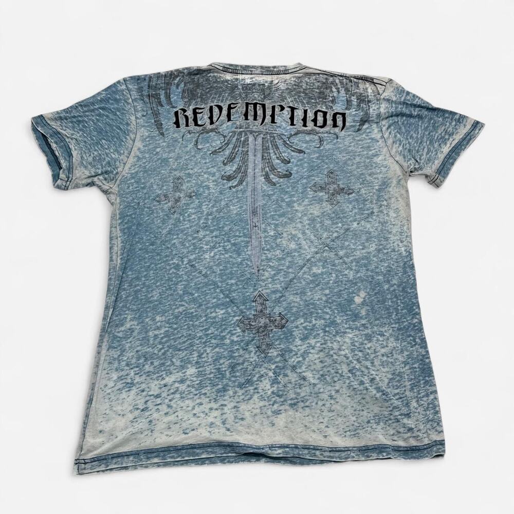 Raw State Premium Redemption Eagle Sword Cross Acid Wash Y2K T-Shirt XXL - Picture 2 of 7